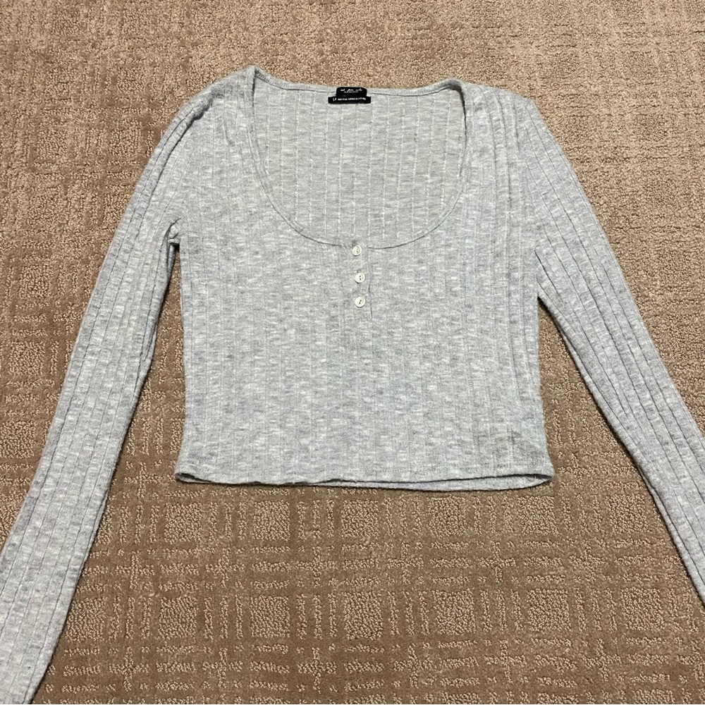 {Urban Outfitters | Out From Under} Gray Ribbed Cropped Long Sleeve Top ~ Size S